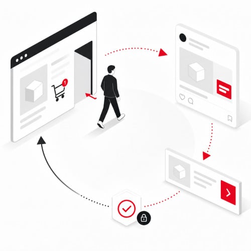 Retargeting-Kreislauf: Website-Besucher werden über andere Flächen datenschutzkonform erneut angesprochen.